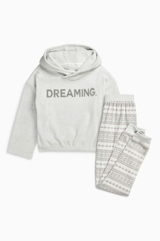 Grey Dreaming Fleece Top With Fairisle Pattern Bottom Pyjamas (3-16yrs)